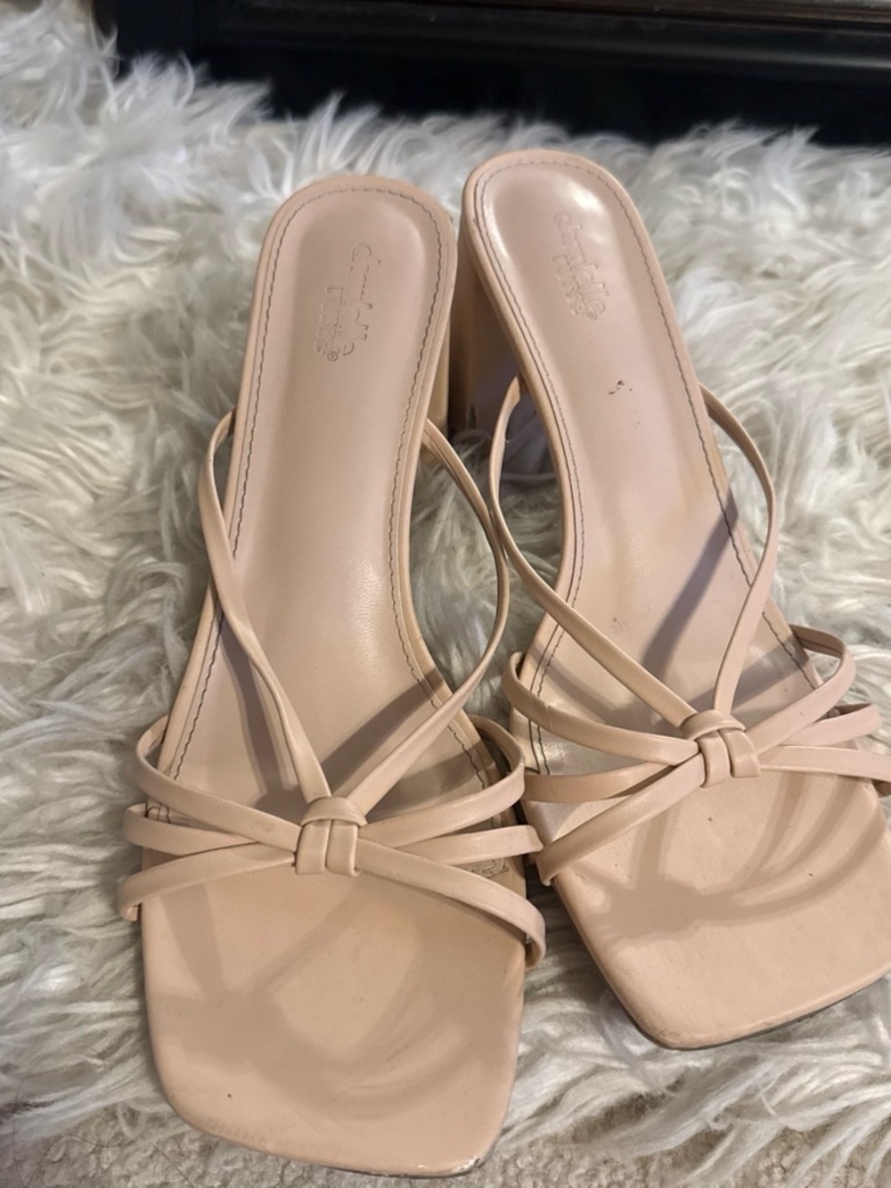 Beige Strappy Block Heel Sandals - Women's